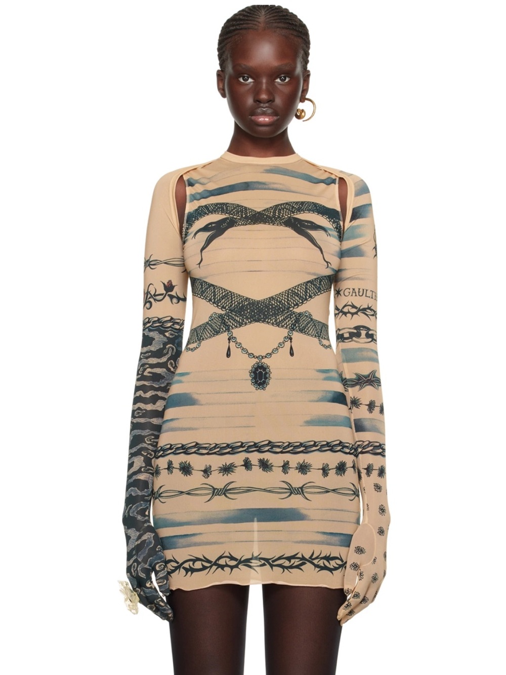 Jean Paul Gaultier Beige KNWLS Edition Cardigan - Tattoo Sleeves